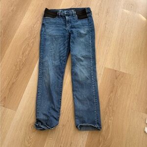Blue Straight-Leg Maternity Jeans with Black Waist Panels